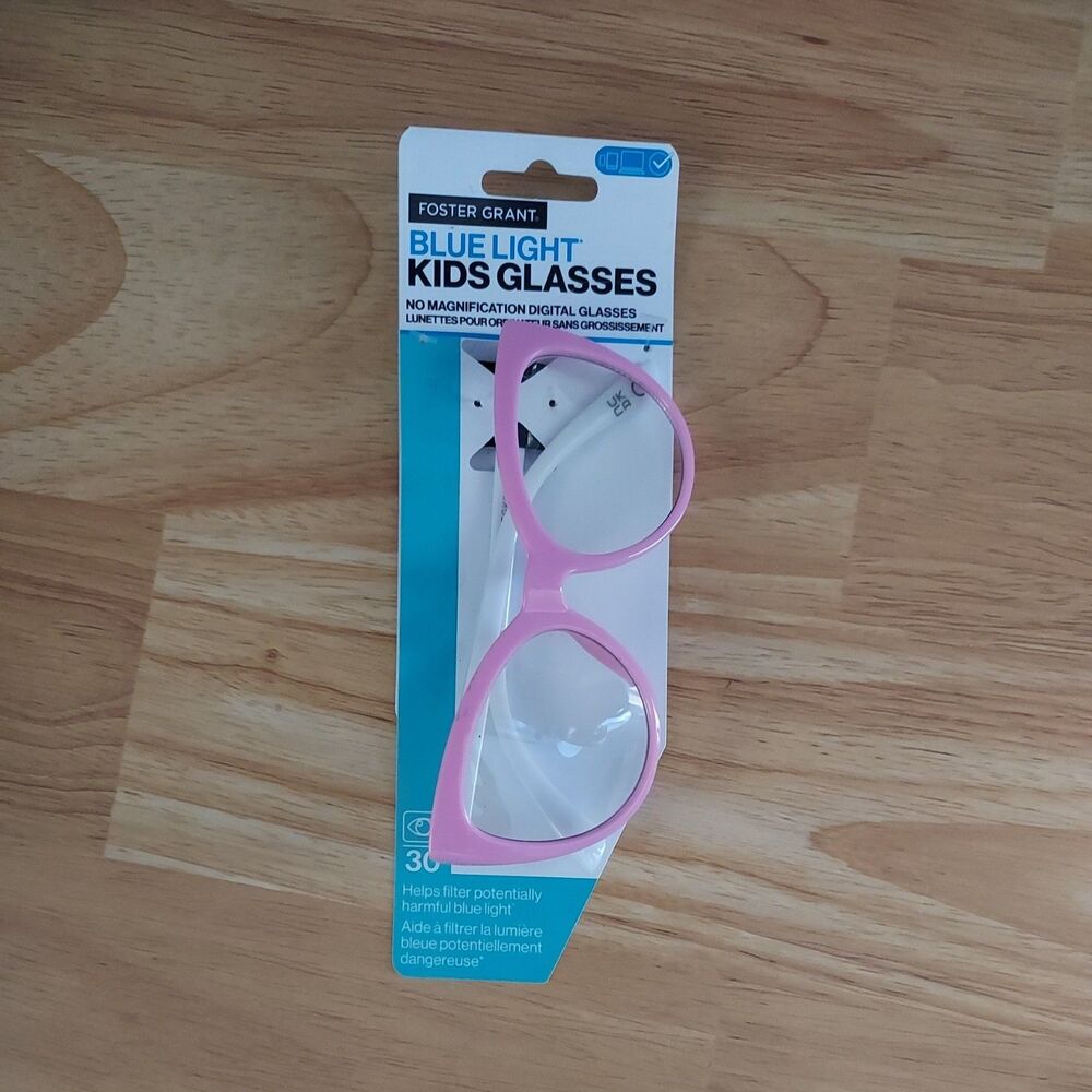 Foster Grant Blue Light Kids Glasses Pink & White (Unmagnified) - NEW